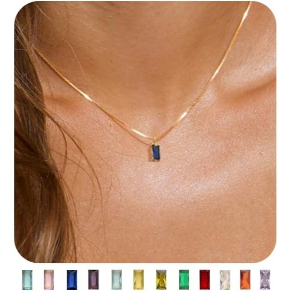 Women Sapphire Birthstone Gold Blue Green Cubic Zirconia Pendant Gift Jewelry